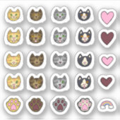 Heavenly Cute Hand Drawn Cat Faces Sticker Pack (Voorkant)