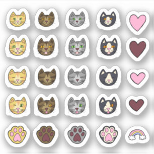Heavenly Cute Hand Drawn Cat Faces Sticker Pack