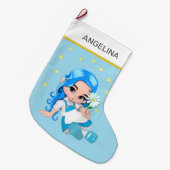 Heavenly Fairy Girl & Stars on Light Blue Grote Kerstsok (Voorkant (Hangend))
