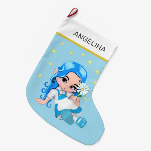 Heavenly Fairy Girl & Stars on Light Blue Grote Kerstsok (Voorkant (Hangend))