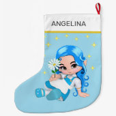 Heavenly Fairy Girl & Stars on Light Blue Grote Kerstsok (Achterkant)