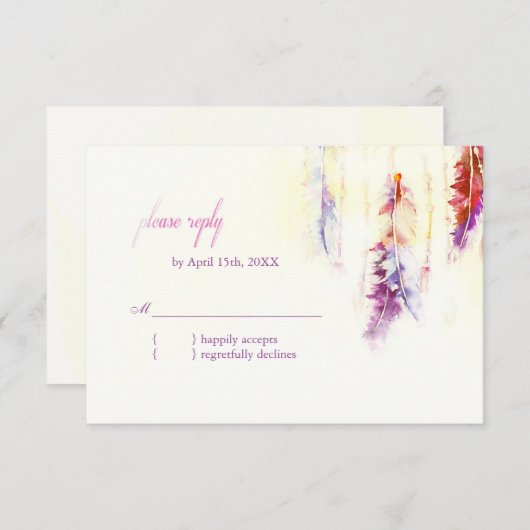 Heavenly Feathers Boho Wedding RSVP (Voorkant / Achterkant)
