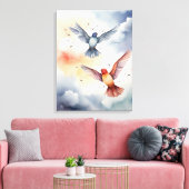 Heavenly Flight: Waterverf Birds in the Sky Canvas Afdruk (Insitu (Woonkamer))