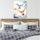Heavenly Flight: Waterverf Birds in the Sky Canvas Afdruk (Insitu (Slaapkamer))