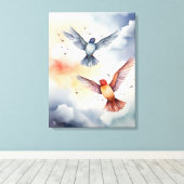 Heavenly Flight: Waterverf Birds in the Sky Canvas Afdruk (Insitu (Houten vloer))
