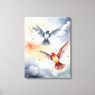 Heavenly Flight: Waterverf Birds in the Sky Canvas Afdruk