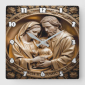 Heavenly Gold Holy Family Carving Vierkante Klok (Voorkant)