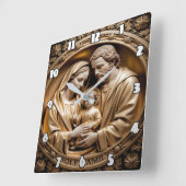 Heavenly Gold Holy Family Carving Vierkante Klok (Hoek)