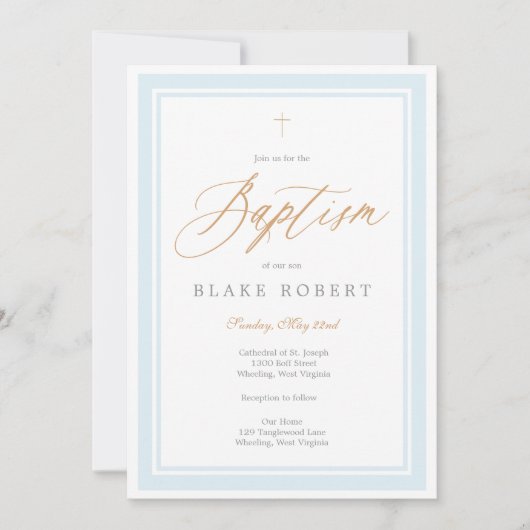Heavenly Grace Baptism Invitation (Blue) Kaart (Voorkant)