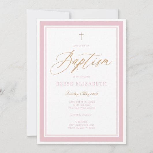 Heavenly Grace Baptism Invitation (Pink) Kaart (Voorkant)