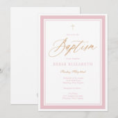 Heavenly Grace Baptism Invitation (Pink) Kaart (Voorkant / Achterkant)