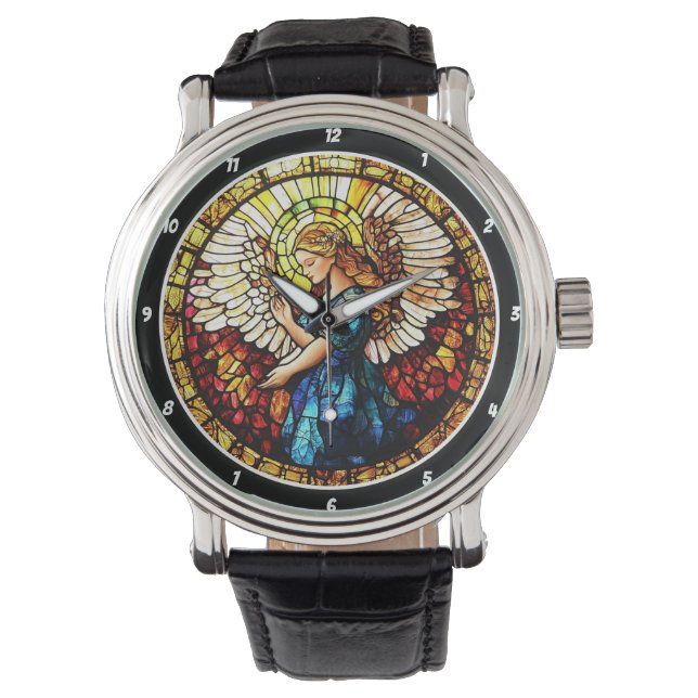 Heavenly Grace Stained Glass Angel Wall Horloge (Voorkant)