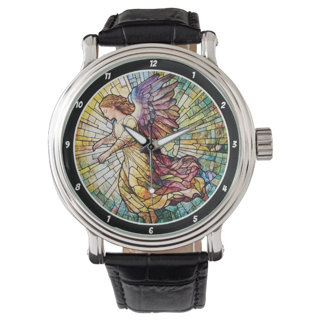 Heavenly Grace Time Stained Glass Angel Wall Horloge (Voorkant)
