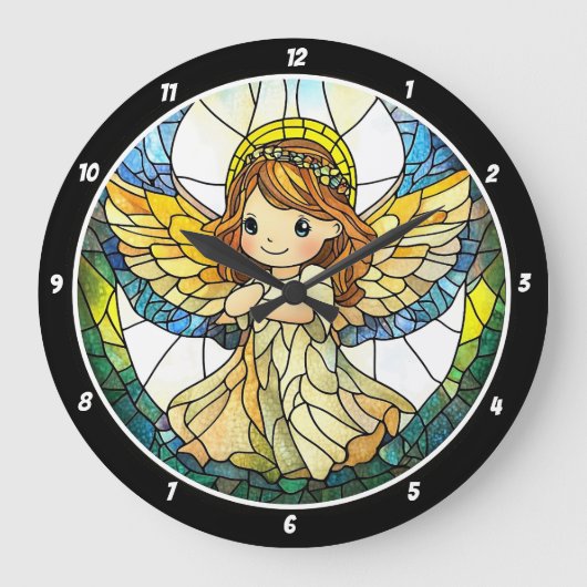 Heavenly Hues" - Glas in lood Angel Wall Grote Klok (Voorkant)