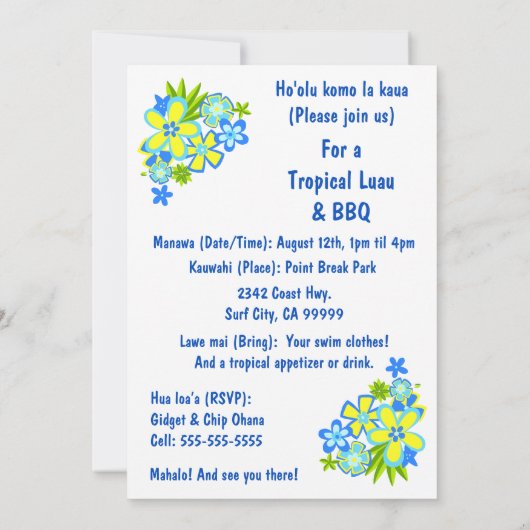 Heavenly Hula Luau & BBQ Uitnodigingen (Achterkant)