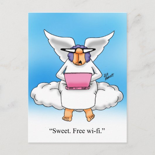Heavenly Humor Angel Computer Cartoon Gift! Briefkaart (Voorkant)