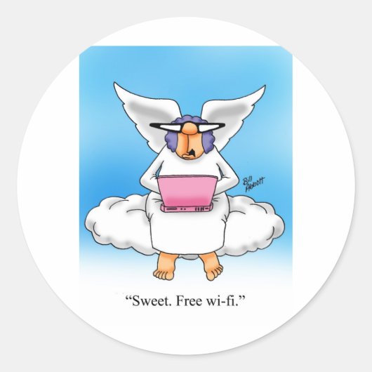 Heavenly Humor Angel Computer Cartoon Gift! Ronde Sticker (Voorkant)