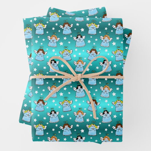 Heavenly KerstAngels Pattern Inpakpapier Vel (In situ)