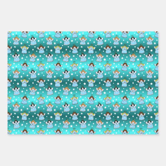 Heavenly KerstAngels Pattern Inpakpapier Vel (Voorkant)