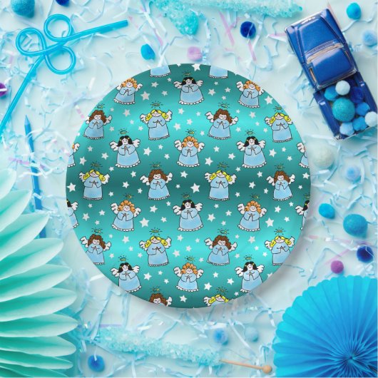 Heavenly KerstAngels Pattern Papieren Bordje (Feest)