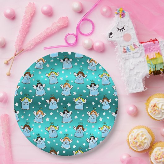 Heavenly KerstAngels Pattern Papieren Bordje (Feest)