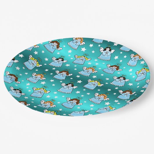 Heavenly KerstAngels Pattern Papieren Bordje (Gekanteld)