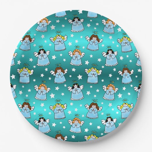 Heavenly KerstAngels Pattern Papieren Bordje (Voorkant)