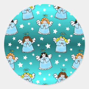 Heavenly KerstAngels Pattern Ronde Sticker