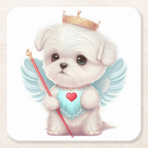 Heavenly Love: Cute Angel Maltese Dog Puppy Kartonnen Onderzetters