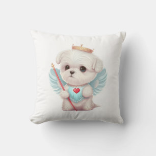 Heavenly Love: Cute Angel Maltese Dog Puppy Kussen