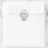 Heavenly Love: Cute Angel Maltese Dog Puppy Ronde Sticker (Tas)