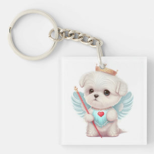Heavenly Love: Cute Angel Maltese Dog Puppy Sleutelhanger