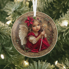 Heavenly Messenger with Star Wand and Poinsettia  Glas Ornament