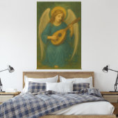 Heavenly Music Angel – Golden Halo Harp-Lute Guard Canvas Afdruk (Insitu (Slaapkamer))