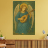 Heavenly Music Angel – Golden Halo Harp-Lute Guard Canvas Afdruk (Insitu (Woonkamer))