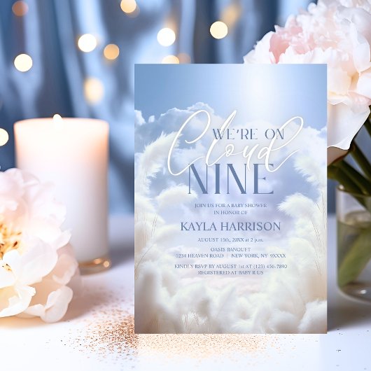 Heavenly On Cloud Nine 9 Pampas Baby shower Kaart