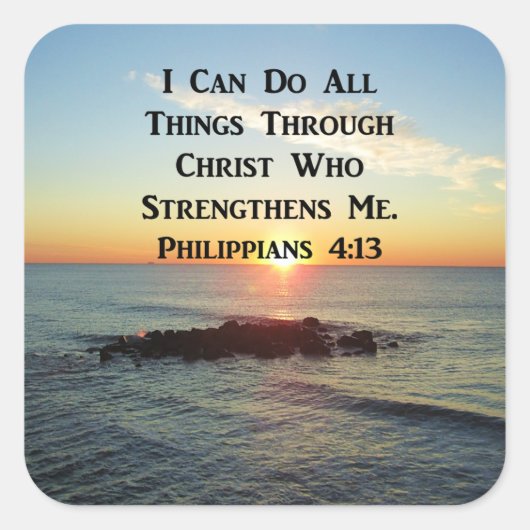 HEAVENLY PHILIPPIANS 4:13 SCRIPTURE DESIGN VIERKANTE STICKER (Voorkant)