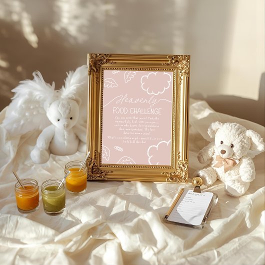 Heavenly Pink  Baby Food Challenge Game Sign Kaart