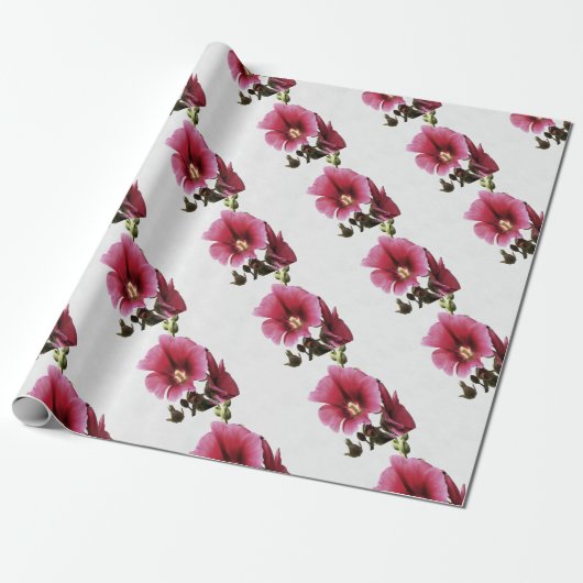 Heavenly Pink Hollyhock Malva Flower Cadeaupapier (Uitgerold)
