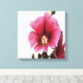 Heavenly Pink Hollyhock Malva Flower Canvas Afdruk (Insitu (Houten vloer))