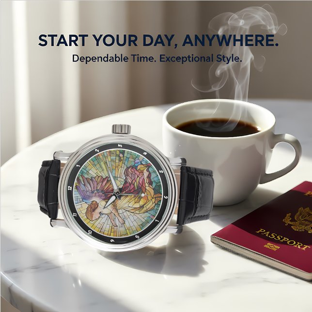 Heavenly Rose Serenade Stained Glass Angel Horloge (Creator heeft geüpload)