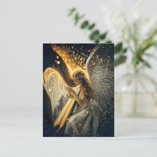 Heavenly Serenity Vrouw Angel speelt de harp Briefkaart (Staand voorkant)