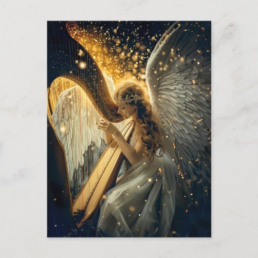 Heavenly Serenity Vrouw Angel speelt de harp Briefkaart (Voorkant)