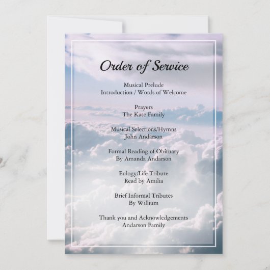 Heavenly sky Funeral order of service Invitation Kaart (Achterkant)