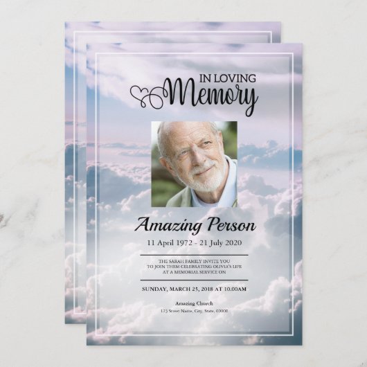 Heavenly sky Funeral order of service Invitation Kaart (Voorkant / Achterkant)