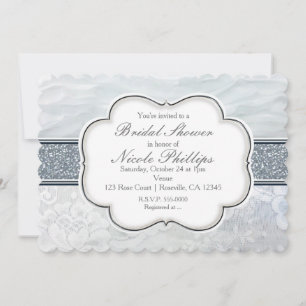 Heavenly White Ruffles & Lace Elegant Invitations Kaart