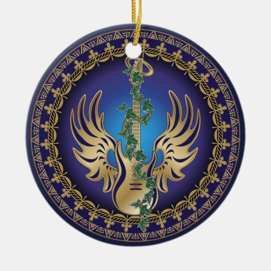 Heavenly Winged Guitar Keramisch Ornament (Voorkant)