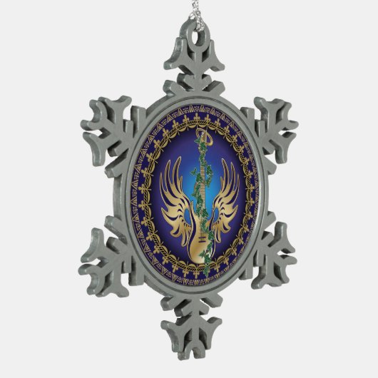 Heavenly Winged Guitar Tin Sneeuwvlok Ornament (Links)