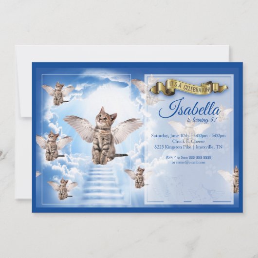 Heaven's Cat Birthday Invitation Kaart (Voorkant)
