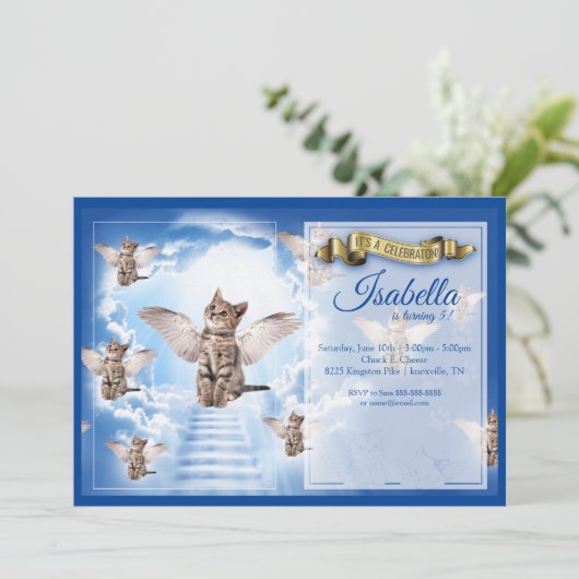 Heaven's Cat Birthday Invitation Kaart (Staand voorkant)